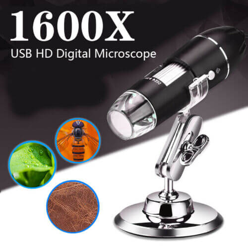 USB Digital Microscope 1600X Zoom with LED Light and Stand